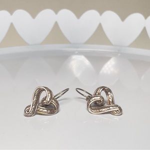 Silver Textured Dangle Heart Lever Back Earrings